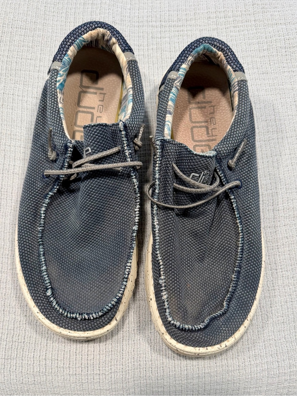 Hey Dude Navy Canvas Slip-On Loafers with Patterned Lining size 11 mens